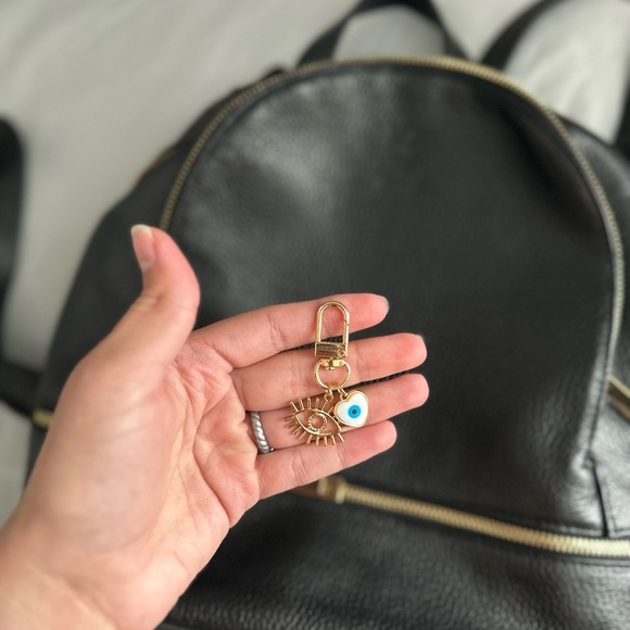 Gold Heart Evil Eye Diaper Bag Charm Key-fob Charm Keychain - Picture 3 of 3